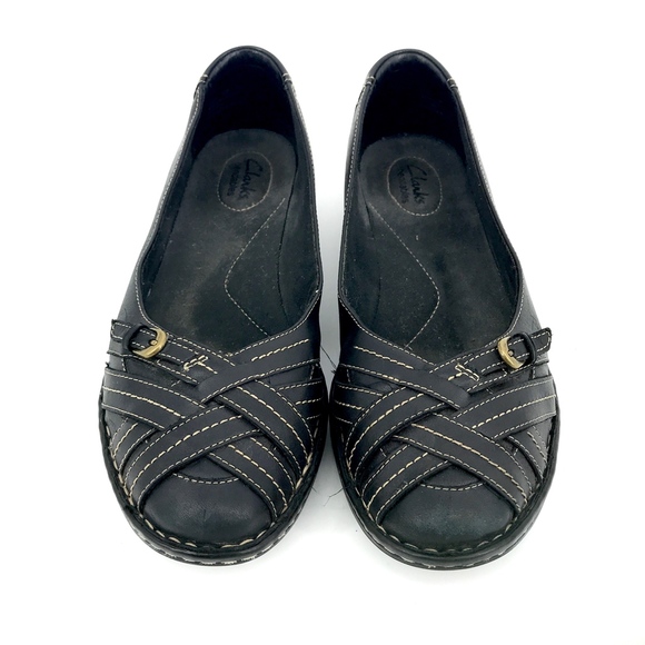 Clarks Shoes - Clarks Kiko Bendable Black Leather Ballet Loafer